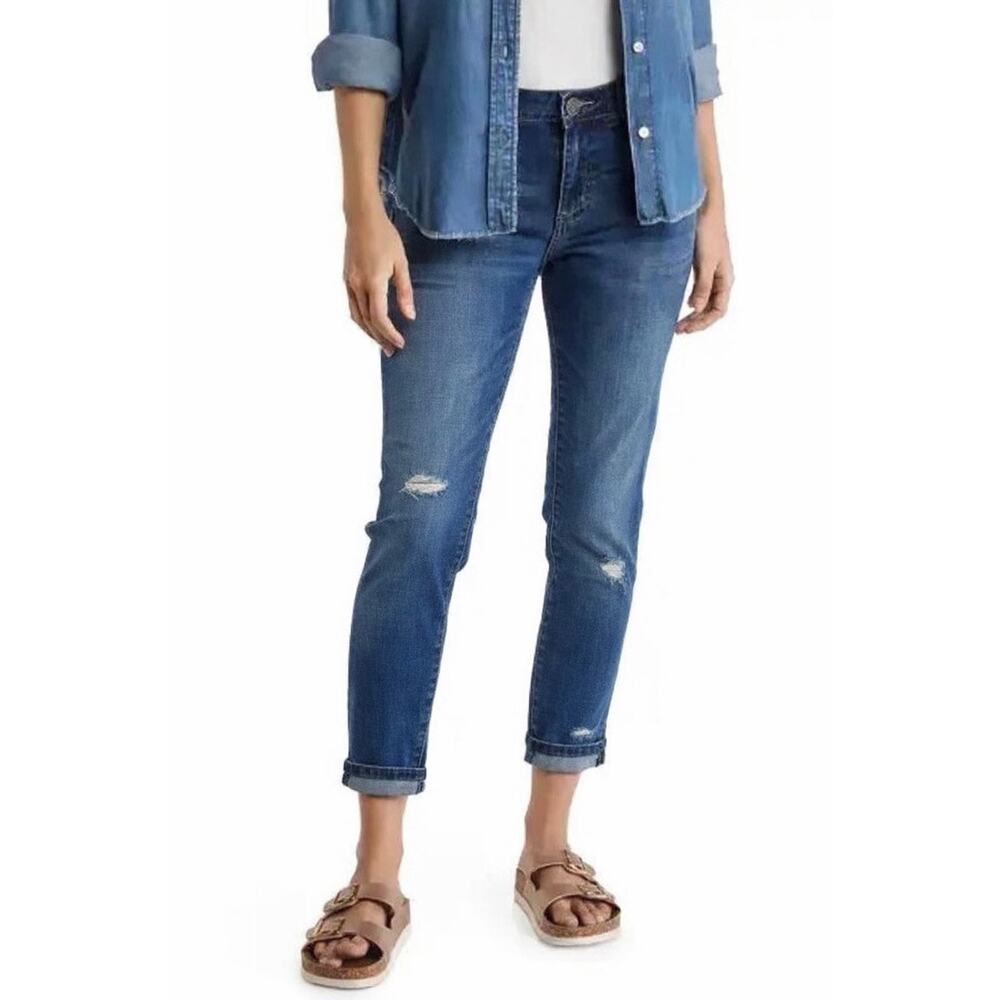 Kut from the Kloth Katy Ankle Straight Jeans Size 14 Distressed Mid Wash